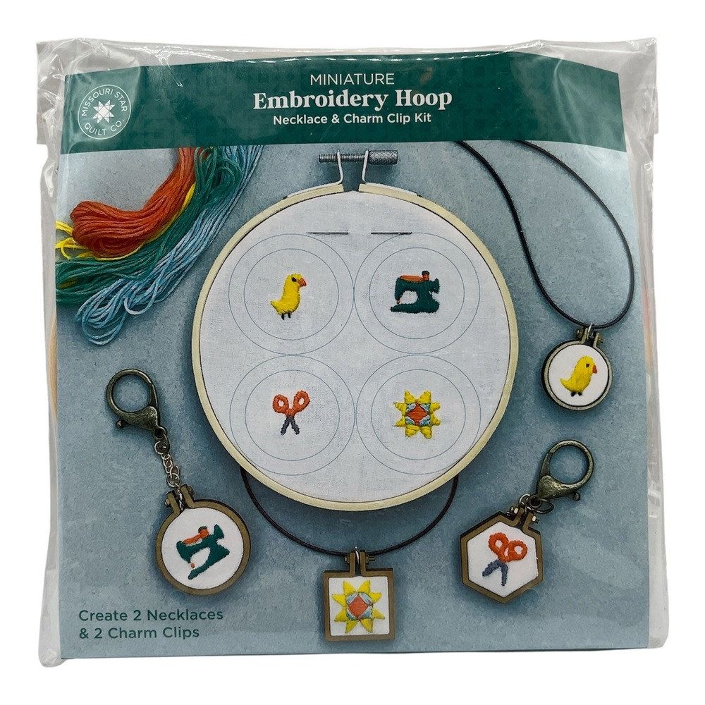 New Missouri Star Quilt Miniature Embroidery Hoop Necklace Charm Clip Craft Kit